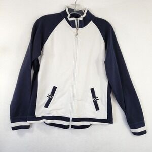 New York Laundry NYL Coat Womens Large Full Zip Track Jacket White Blue Stretch